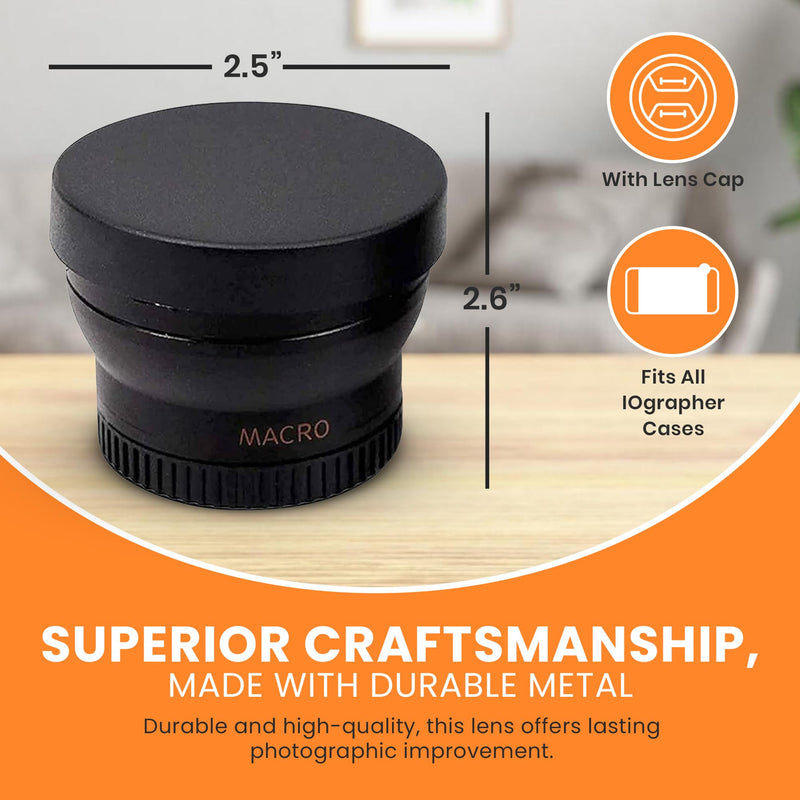 iOgrapher 37mm Wide Angle Lens for iPhone and Smartphones - Clip On Macro Lens and Wide Phone Lens - Macro Lens for iPhone and Other Smartphones - Camera Lens for Phone - Comes with Leather Case Bag