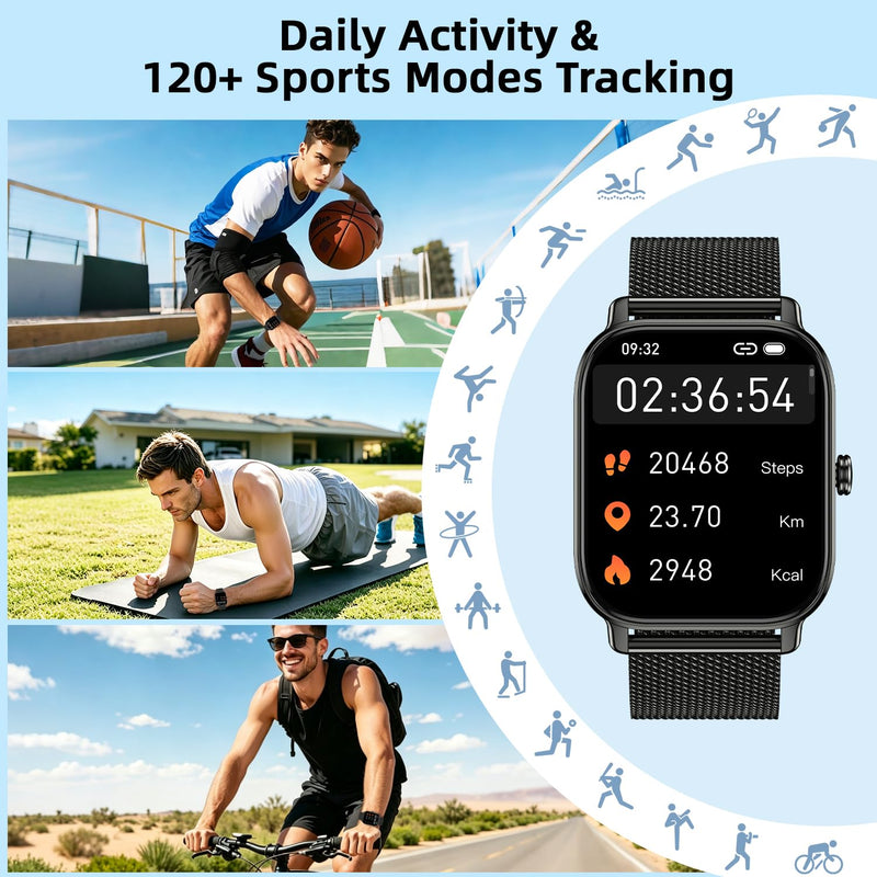 Smart Watch for Men Women Fitness Tracker: Make Answer Call Smart Watches for Men Digital Watches Waterproof Running Smartwatch for Android Phone iPhone Samsung Compatible Sleep Heart Rate Monitor Black