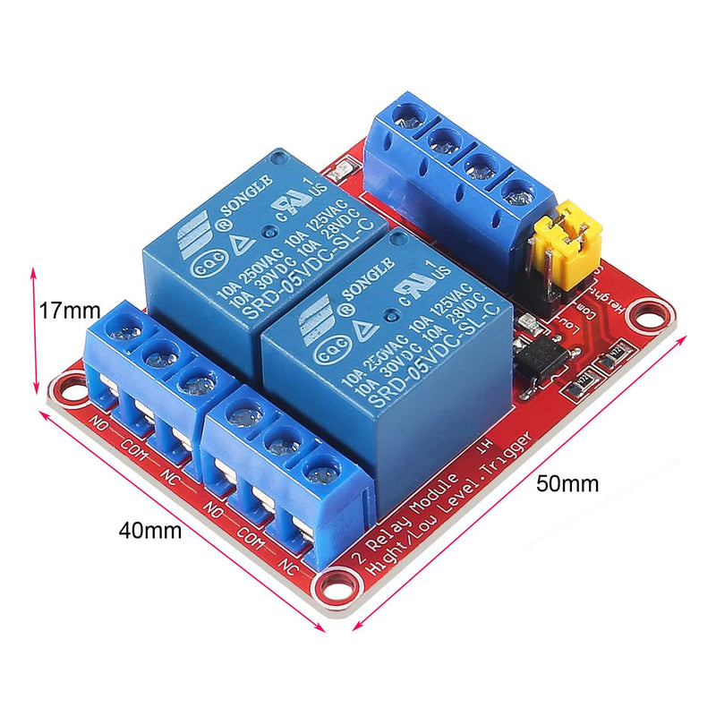Gebildet Pack of 2 DC 5V 2 Channel Relay Module Boards Shield with Optocoupler Isolation, Supports High or Low Level Compatible Development Board Trigger 5 V 2-way