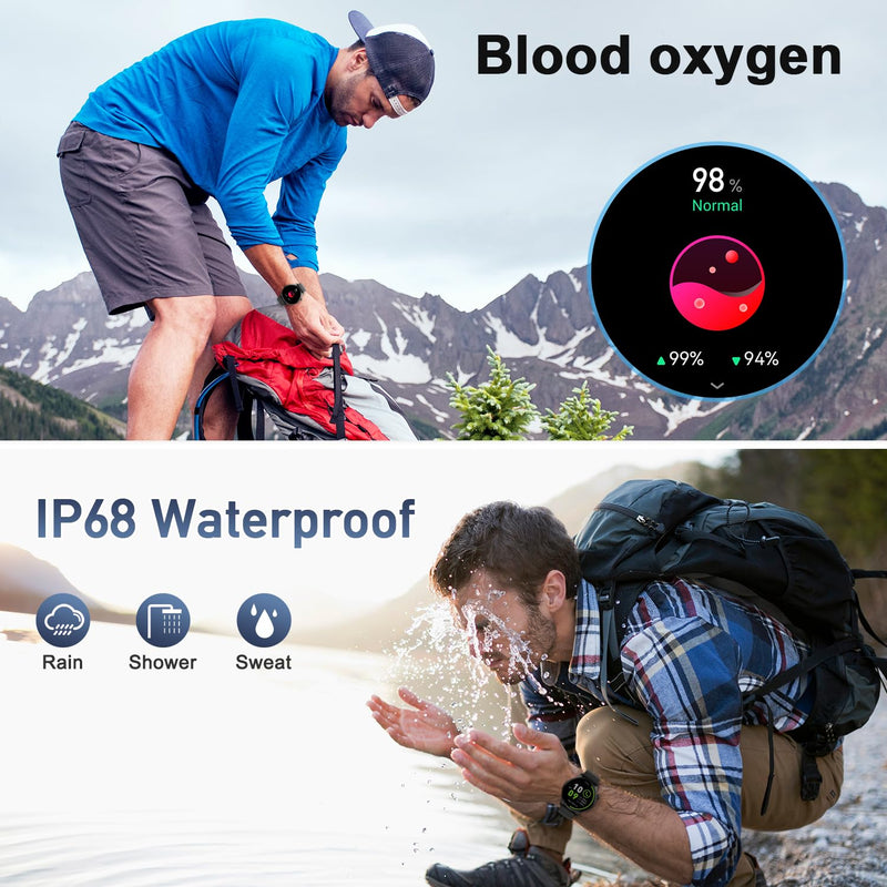 Smart Watch for Men Women Fitness: Waterproof Make/Answer Call Smart Watches for Men Digital Mens watches Run Smartwatch Android Phones iPhone Samsung Compatible Heart Rate Monitor Step Tracker Black