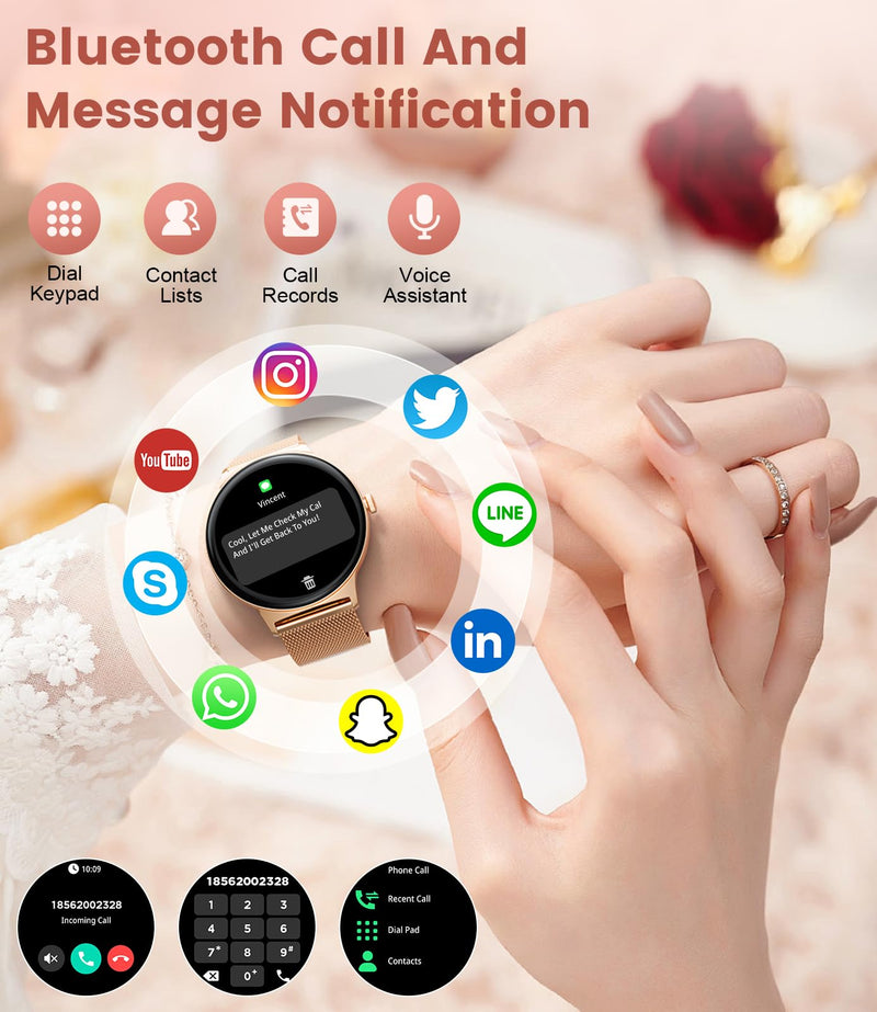 LIGE Smart Watch for Women(Dial/Answer Calls), 1.43" AMOLED HD Display, 100+ Sport Mode Fitness Tracker, IP68 Waterproof/Sleep Smartwatch Womens, Ladies Smart Watches for iOS Android Gold