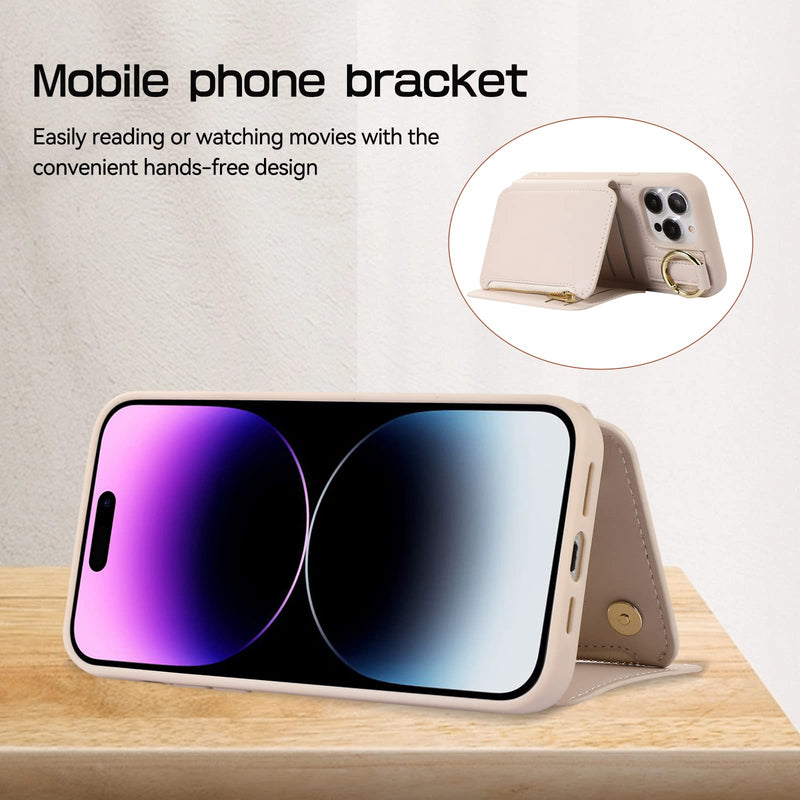 [AUSTRALIA] - for iPhone 15 Pro Wallet Case Crossbody, RFID Blocking Leather Card Holder Phone Zipper Purse Cases with Shoulder Wrist Straps Women for Apple iPhone 15 Pro 6.1 inch Beige iPhone 15 Pro (6.1 Inch, 3 Lens) 