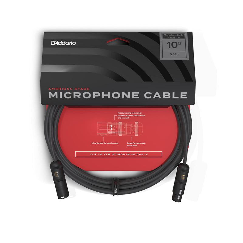 D'Addario Accessories Microphone Cable - XLR Cable - Copper Braid Shield - Optimal Signal Transfer - American Stage - 10 Feet/3.05 Meters - 1 Pack
