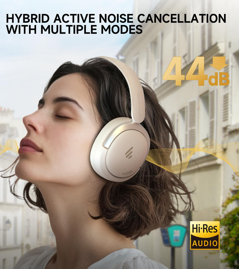 Atom Max Hybrid ANC Headphones, Hi-Res Audio, 45H Playtime, White Ivory