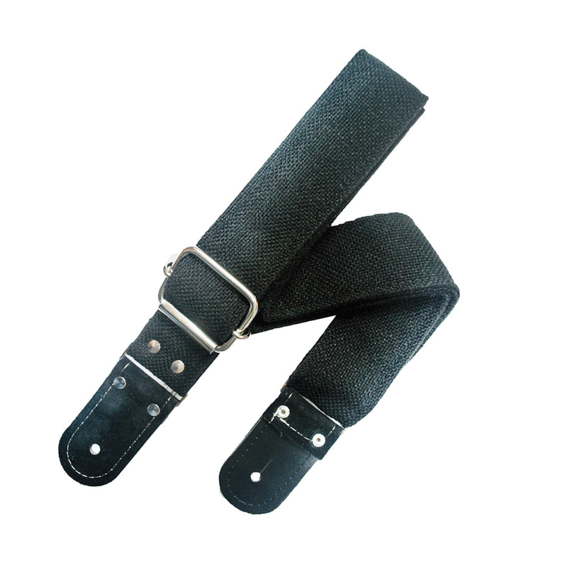 Kidam Jute Guitar Strap, Natural Fiber Adjustable Strap with Leather Ends for Acoustic, Bass & Electric Guitars Black