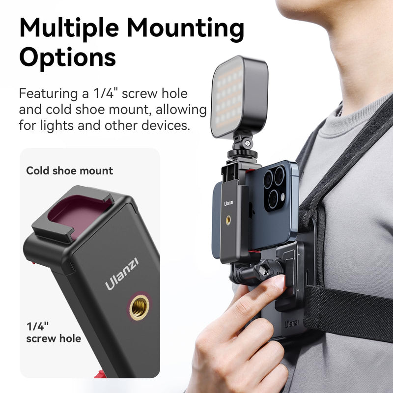 ULANZI CM028 Adjustable Chest Mount Harness w Vertical/Horizontal Switching for GoPro DJI Insta360 Action Cameras - Phone POV Chest Strap Mount Harness for iPhone Samsung Cameras Body Mount