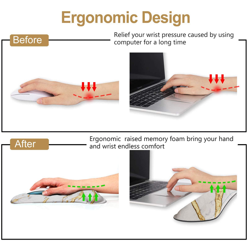 ArtSo Keyboard Wrist Rest and Mouse Pad with Wrist Support, Ergonomic Mouse Pad, Durable & Comfortable & Lightweight for Easy Typing Pain Relief, Memory Foam Keyboard Mousepad Set, White Yellow Marble