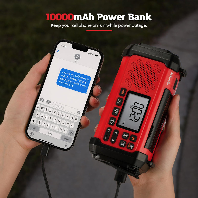 NOAA Emergency Weather Radio,10000mWh Weather Alert Radio, Hand Crank Radio with LED Flashlight,AM/FM,USB/Solar/Hand Crank Charging,SOS Alarm for Indoor/Outdoor Emergency