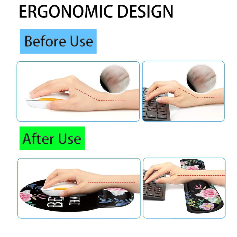 Keyboard Wrist Rest and Mouse Pad Wrist Support Set with Coffee Coaster, Non-Slip PU Base for Gaming and Office, Comfortable & Lightweight for Easy Typing & Pain Relief,Flower Bible Verse Psalm 46:10 Flower Bible Verse Psalm 46:10