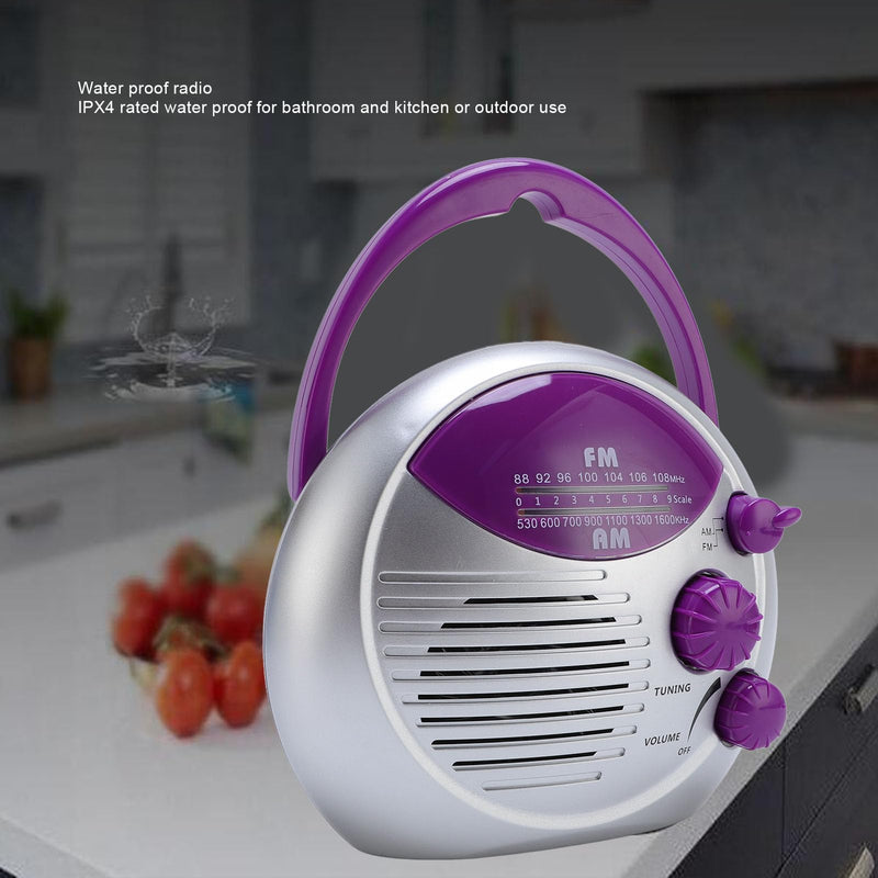 Shower Radio, Water Proof Portable Mini AM FM Radio, Battery Powered Hanging Bathroom Radio for Home, Hot Tub, Kitchen, Outdoor