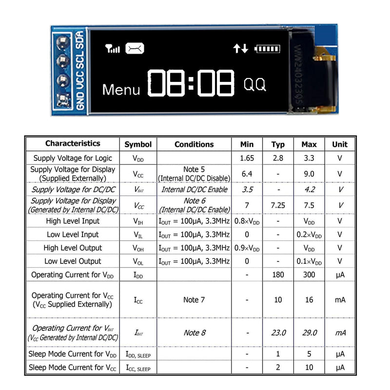 APKLVSR 3pcs 0.91 Inch I2C Display Module, IIC I2C Display OLED Display Module 128 x 32 3.3 V/5 V for Arduino and Other Microcontrollers (White)