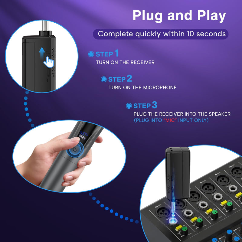 [AUSTRALIA] - Wireless Microphone,Professional Dual Handheld Cordless Dynamic Mic System with Rechargeable Receiver,Plug & Play,Compatible with karaoke machines and PA systems for Speech,Church,Wedding,DJ,Party 