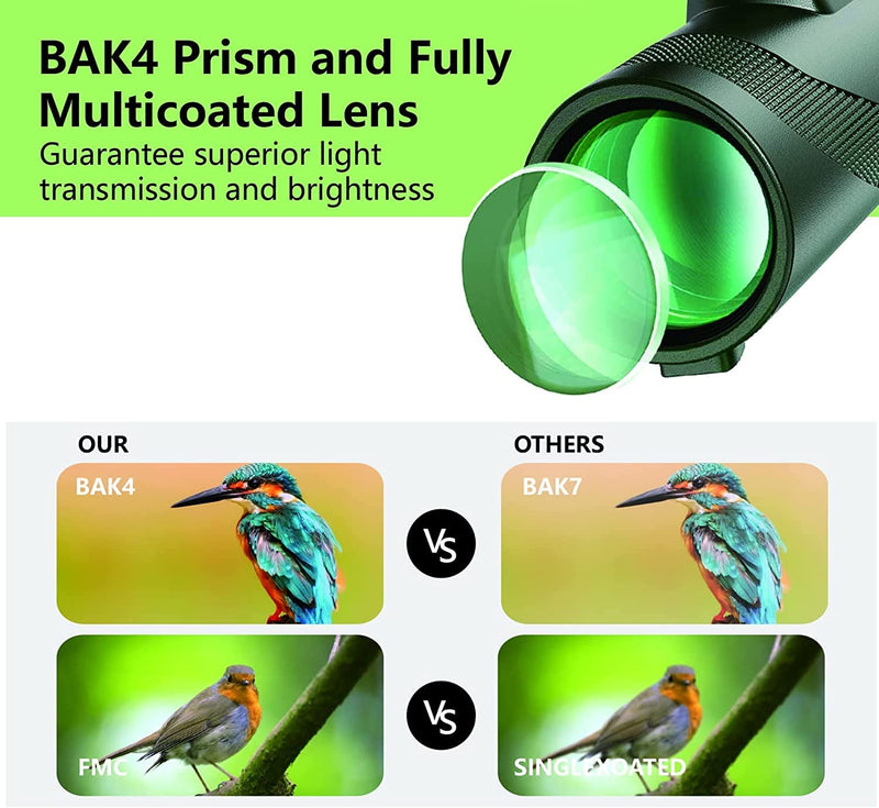 80x100 Monocular-Telescope High Powered Monocular for Adults Monocular for Smartphone Adapter Monocular Telescope Hunting Wildlife Bird Watching Travel Camping Hiking Green