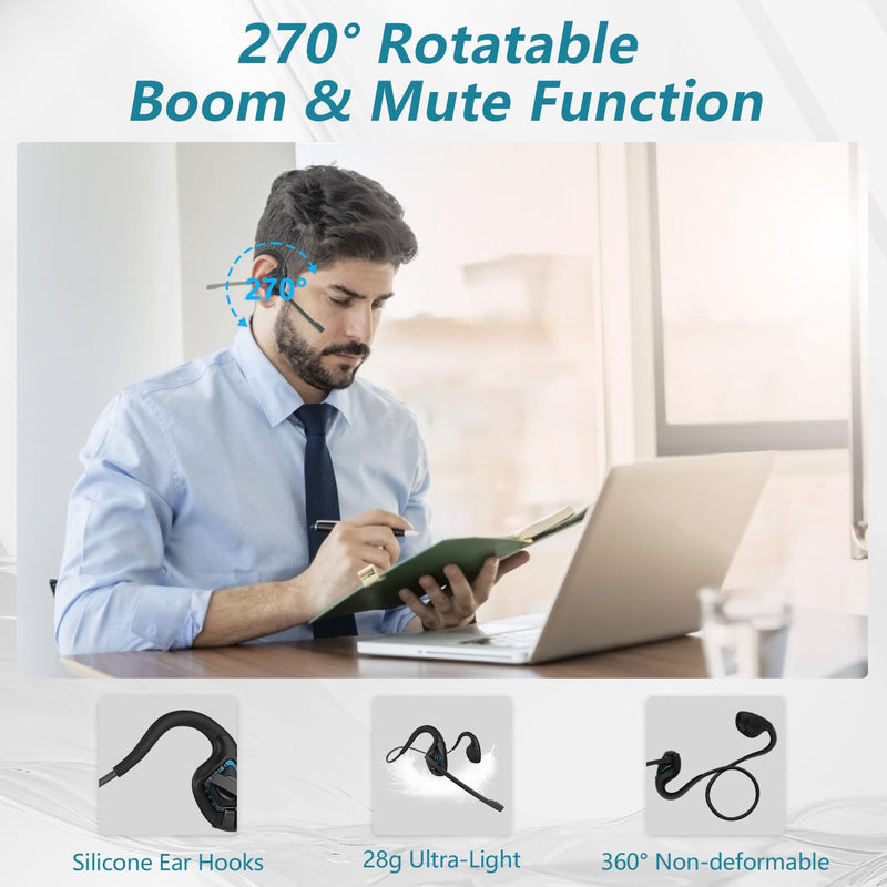 [AUSTRALIA] - BANIGIPA Bluetooth Headset with Boom Microphone, Open Ear Headphones w/Noise Canceling Mic, Wireless Headset for Phone Laptop PC Computer, Light and Comfortable for Office Meeting Home Working-10 Hrs A-G2 Cyan 
