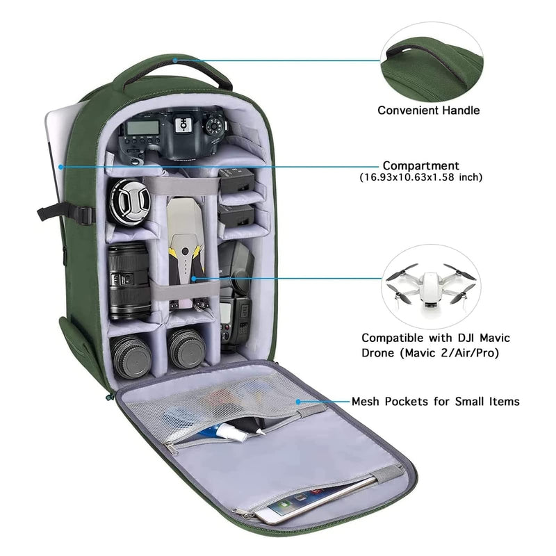 MOSISO Camera Backpack, DSLR/SLR/Mirrorless Photography Camera Bag | 15-16 inch Waterproof Hardshell Case with Tripod Holder&Laptop Compartment Compatible with Canon/Nikon/Sony, Army Green