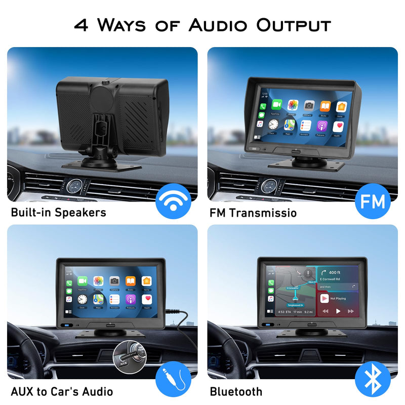 EVERSECU 7 Inch Touch Screen Car Stereo & Backup Camera, Apple CarPlay & Android Auto, Portable Car Radio with Bluetooth Hands-Free/Mirror Link/Maps Navigation/Voice Control/AUX, for Truck, SUV