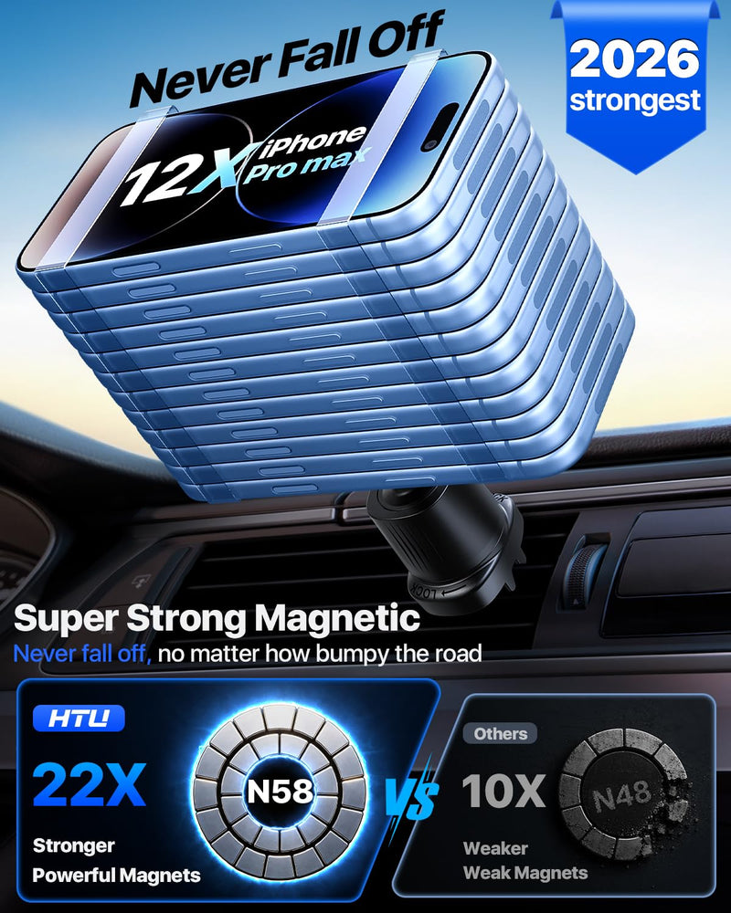 HTU 2026 Upgraded for Magsafe Car Mount [80LBS Strongest Suction & Military-Grade] Powerful Magnetic Cell Phone Holder for Car Dashboard Windshield for iPhone 17 16 15 14 Pro Max Mini,Dark Blue Dark Blue