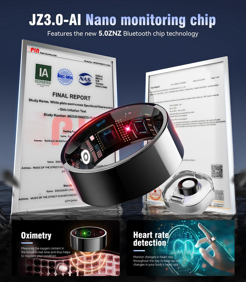 8.0 Smart Ring and Charging Case【Industry First – 0 Measurement Error】【IP68 Waterproof】 2025 Smart Ring for Women & Men for Sleep Tracking Wearable Device,Fitness Ring Black 10#