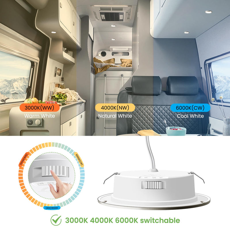 ALUSSO LIGHTING LED Recessed Spotlight 12 V, 3000 K 4000 K 6000 K LED Spot 12 V IP44, 4 W 270 LM Recessed Spotlights 55-58 mm for Motorhome Mirror Cabinet Caravan Van Wardrobe Nickel Set of 3 (Not Nickel. Hole Size: 55-58 Mm, 12 V Ac/Dc 3 pieces