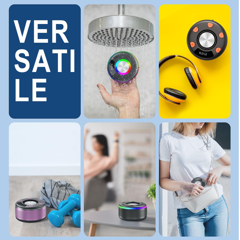 [AUSTRALIA] - Bluetooth Speaker, Shower Speaker, IP7 Waterproof Portable Speakers Bluetooth 5.4 with HD Sound, RGB Light/LED Display/Hands-Free Call/Suction Cup Perfect for Bathroom Sing-Along Stocking Stuffers 