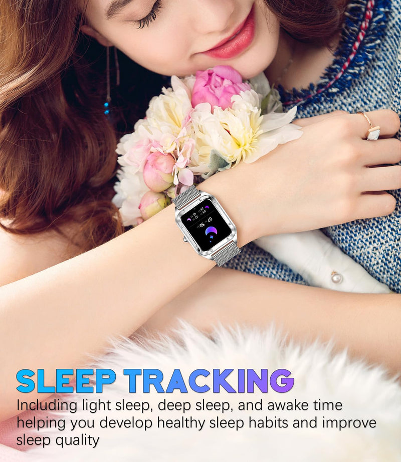 Smart Watch for Women, 1.59'' Full Touch Women's Smartwatch with Female Health Tracking, Fitness Tracker Heart Rate Monitor, Waterproof Sports Smartwatch for Android iOS (Silver Mesh RT-i98)