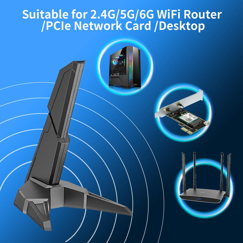 External WiFi 6E Tri-Band Antenna RP-SMA Male Connector Gaming Antenna | 6GHz/5GHz/2.4GHz, 3.9ft Extension Cable, For PC Desktop Computer PCIE WiFi Card, Gaming Motherboard Router RP-SMA WiFi 6E Antenna
