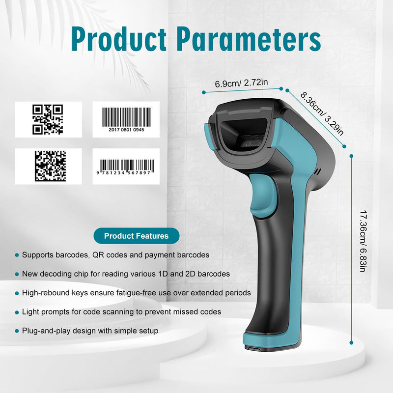 Upgraded Industrial Barcode Scanner2D/1D Dua Reading,Screen/PaperBarcode Compatible, USB Wired Plugand Play, Works with Computer, POSMac, Universal for Warehouse,Logistics, Supermarket, Library