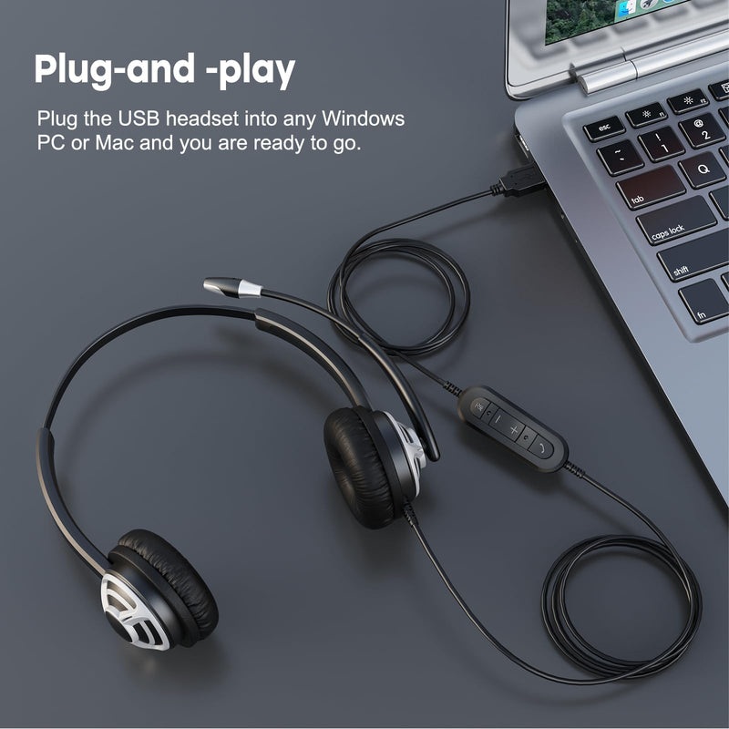 [AUSTRALIA] - MKJ USB Headset with Microphone Noise Cancelling - Computer Headphones with Mic for PC, Laptop, Mac - Call Center Headset for Zoom, Ms Teams, Business, Office - Wired VoIP USB-A Headset for Softphone 