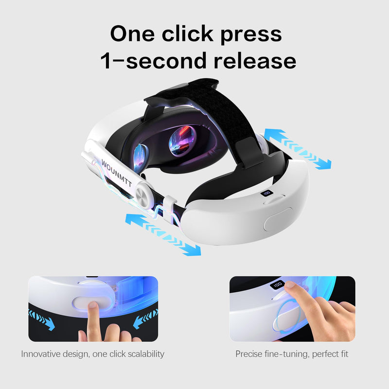 Head Strap for Oculus Meta Quest 3/3S, Adjustable VR Accessories with One-Click Fit, VR Head Strap Reduce Facial Stress for Gaming Comfort, Combination Kits with and Without Batteries