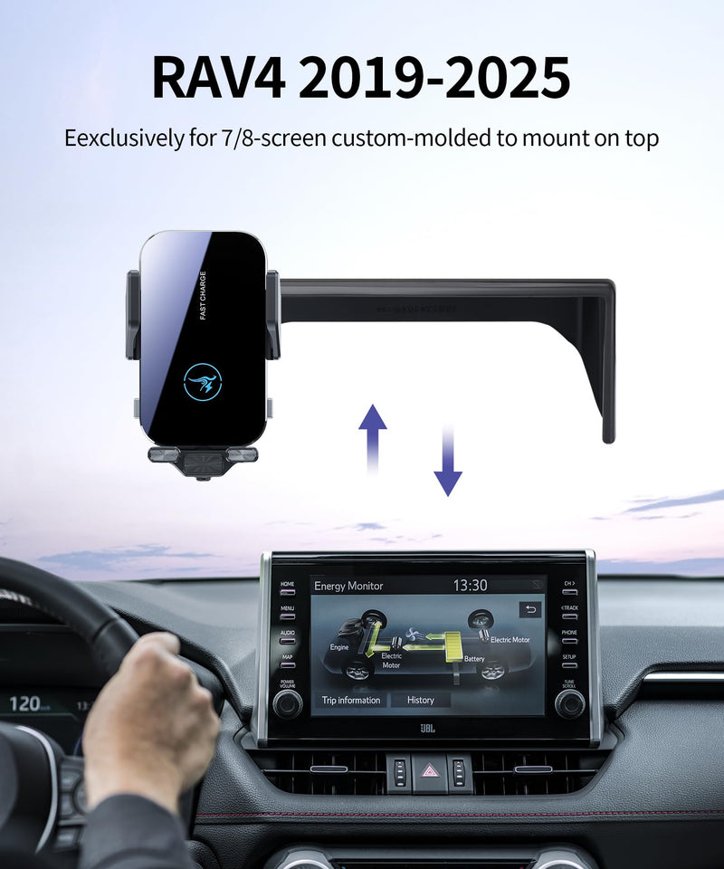 Wireless Charger Car Phone Holder for Toyota RAV4 2019-2025, 7/8" Screen | RAV4/RAV4 Hybrid 2019-2025,Auto Clamp Cell Phone Mount Accessories 15W Qi Fast Charging Stand Compatible with iPhone Android