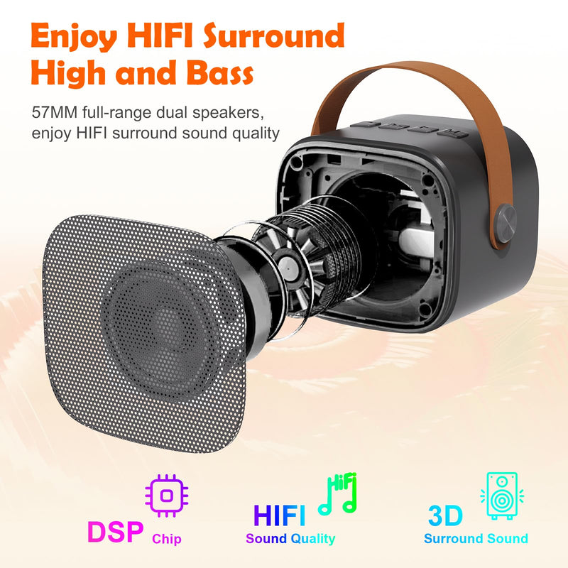 Mini Karaoke Machine for Kids Adults,Portable Bluetooth Karaoke Speaker for Adults Kids with 2 Microphones for 6 7 8 9 10 11 12 Years Old Girls Boys Gifts Toys for Christmas Birthday,Black Black