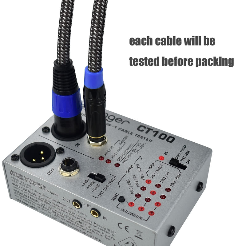 Balanced 1/4" TRS to XLR Male Patch Cable, 10Feet Quarter Inch 6.35mm to 3pin XLR Male Microphone Cable, Heavy Duty Nylon Braided, Gold Plated Plug, for Mixer, Speaker, Studio Monitor -2Pack 10Feet, 2Pack