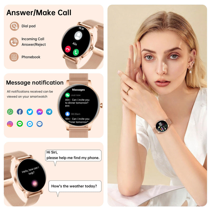Smart Watch for Women(Answer/Make Calls), 1.27" HD Screen Fitness Tracker with Heart Rate/Sleep Monitor, 130+ Sport Modes IP68 Waterproof Activity Tracking, Smartwatch for Android Phones iPhone Rose Gold