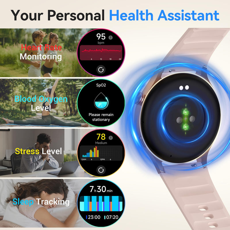 Fitpolo Smart Watch for Women,1.3" AMOLED Touchscreen Fitness Tracker, Make/Answer Calls, Heart Rate SpO2 Monitor, 3ATM Waterproof, Sleep & Activity Tracking Smartwatch for Android Phones iPhone Rose Gold