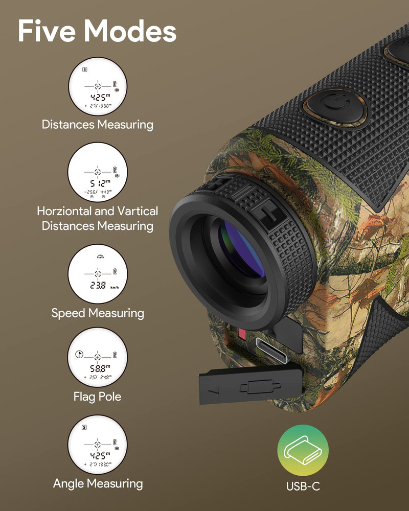[AUSTRALIA] - Hunting Rangefinder, Heartgon 1200 Yards Rechargeable Rangefinder for Hunting, 6X Magnification, High-Precision Continuous Scan/Distance/Angle/Speed Waterproof Bowhunting Rangefinder 