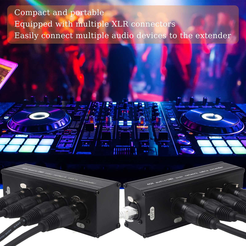 4-Channel DMX XLR to Ethernet Extender, 3-Pin XLR Male/Female & Ethercon Adapter, Cat5/Cat6/Cat7 Network Cable Converter (1 Pair: Male + Female) | Long-Distance Audio Signal Transmission XLR-XLR/6.35mm