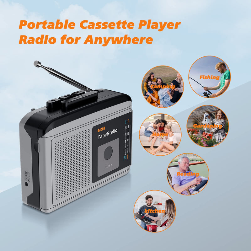 Portable Cassette Players, AM FM Radio Walkman Cassette Player, Built-in Speaker, 2AA Battery or USB Power Supply