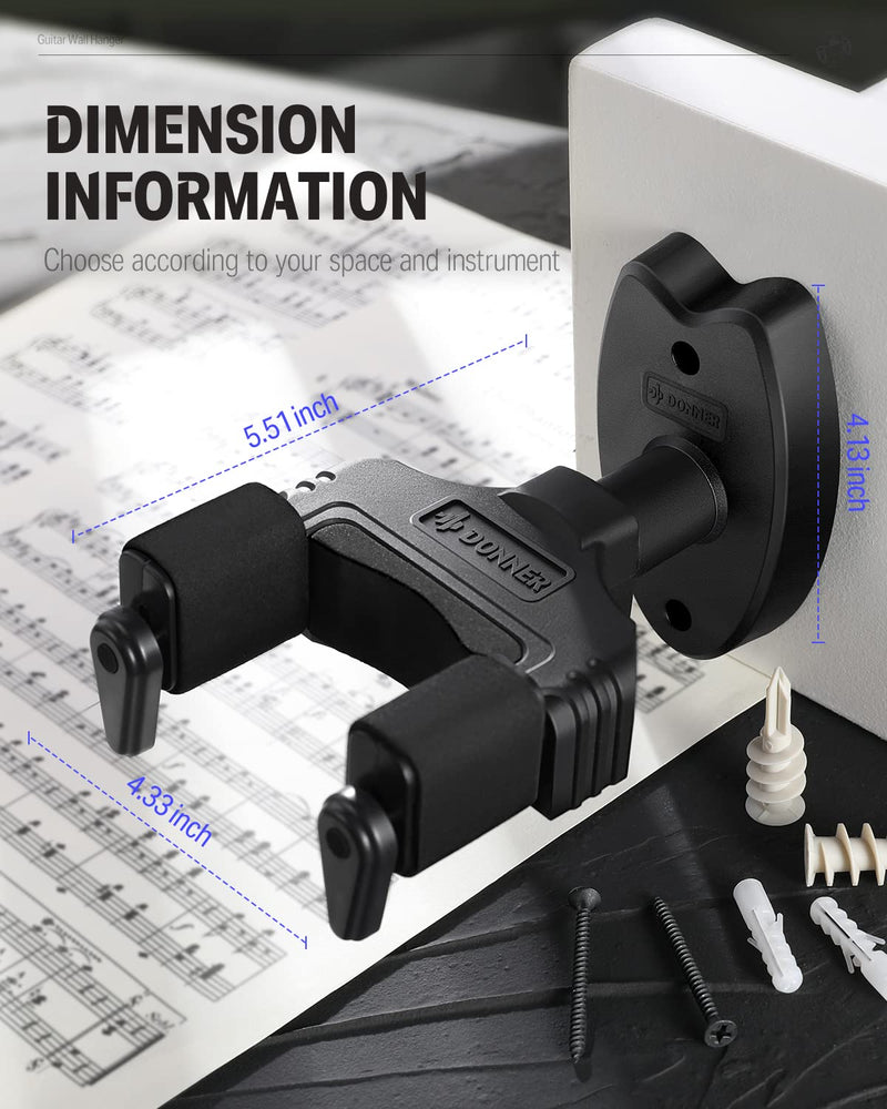 Donner Wall Mount Guitar Black Guitar Wall Mount Automatic Lock Guitar Holder Wall Guitar Hanger for Guitar Bass Banjo Mandolin Pack of 2 2-Pack