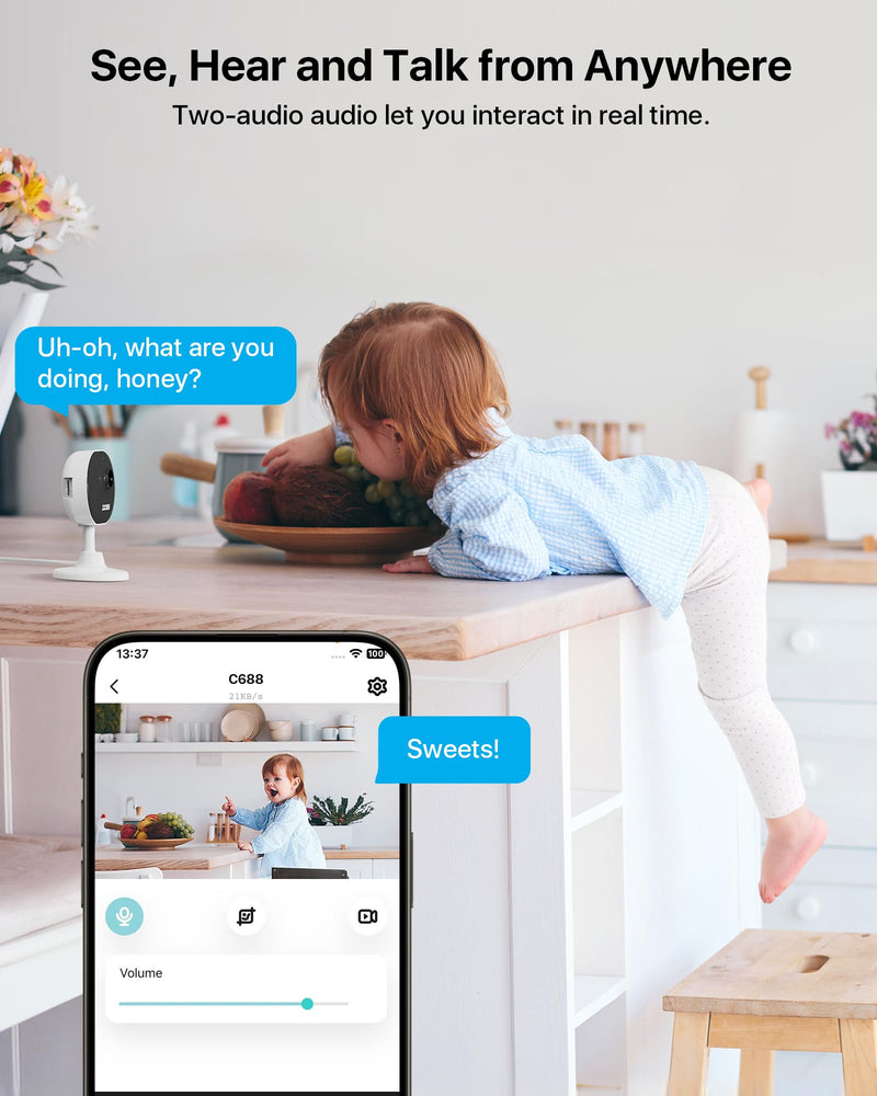 ZOSI Indoor Security Camera for Baby/Pet Monitor, C688 1080P Home Surveillance WiFi Camera with Phone App, AI Motion Detection, 2-Way Audio, Night Vision, SD Card/Cloud Storage, Works with Alexa 2MP WiFi Cam