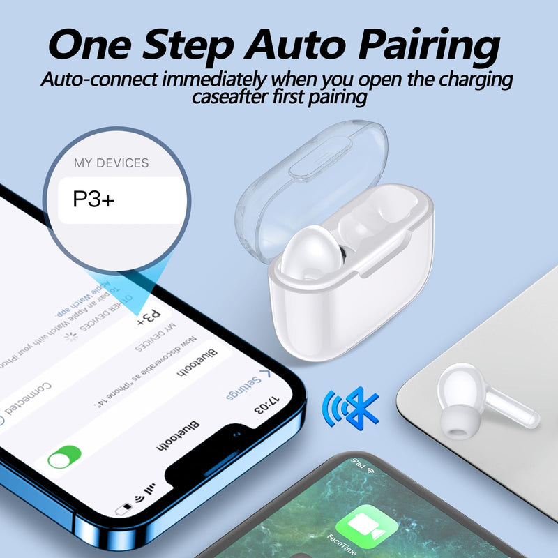 kurdene P3 Wireless Earbuds Bluetooth 5.3 Headphones, Deep Bass Stereo with Microphone Earphones in-Ear, Immersive Premium Sound Ear Buds for iPhone, Android-Clear Clear