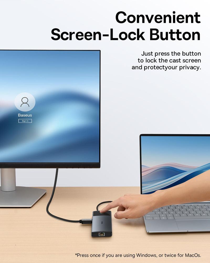 Baseus Docking Station Dual Monitor,10Gbps 10 in 1 Docking Station with 2 HDMI Single 4K@120Hz, Dual 4K@ 60Hz,10Gbps USB C and USB A, Gigabit Ethernet, PD 100W, SD/TF for iPhone 15/Mac/Dell/HP/Lenovo Black