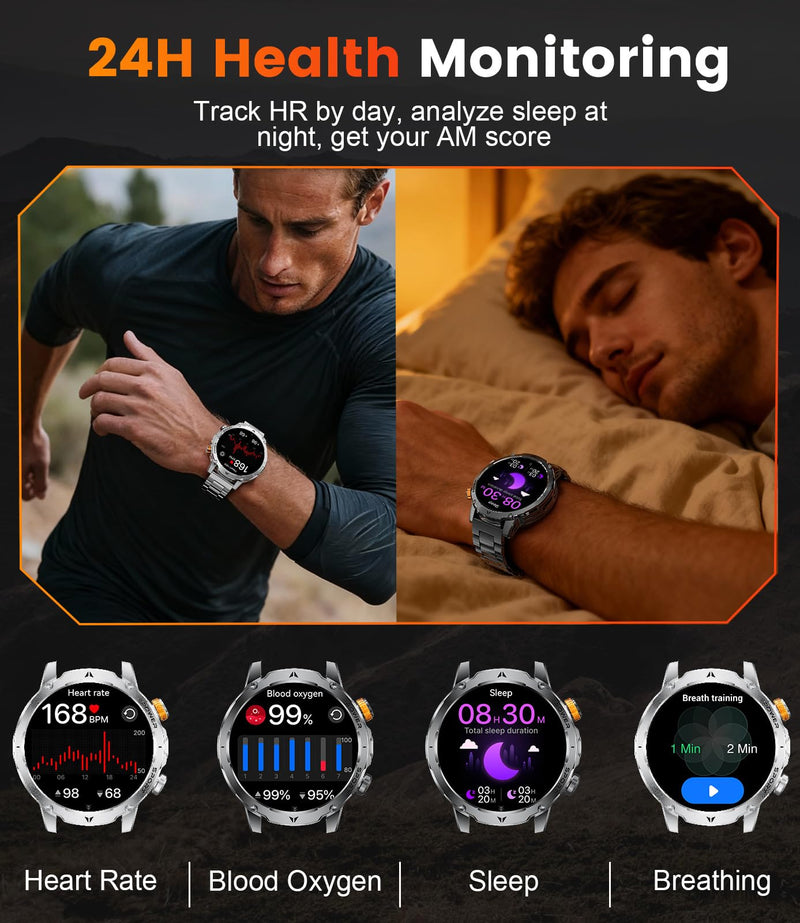 LIGE Military Smart Watches for Men(3 Bands),1000mAh Battery/1.7" HD Large Screen Smartwatch, Flashlight/120+ Sports Modes/Sleep Monitor, 5ATM Waterproof Fitness Tracker Watch for Android iOS,Black Black