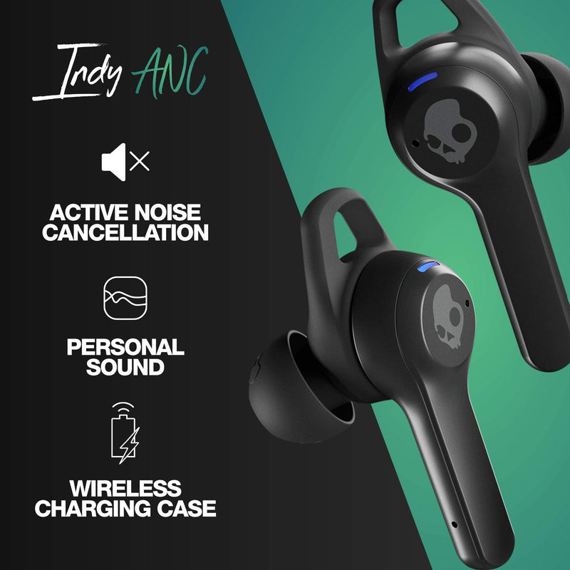 Skullcandy Indy ANC in-Ear Noise Canceling True Wireless Earbuds, 32 Hour Battery, Microphone, Works with iPhone Android and Bluetooth Devices - Black True Black One Size Active Noise Cancellation