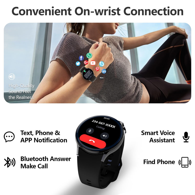Sense 6 Advanced Health and Fitness Smartwatch with Tools to Manage Stress and Sleep, SpO2, 24/7 Heart Rate and 100+ Sports Mode,1.43" AMOLED SCREEN, IP68 Waterproof Smart Watch for Women Men, Black