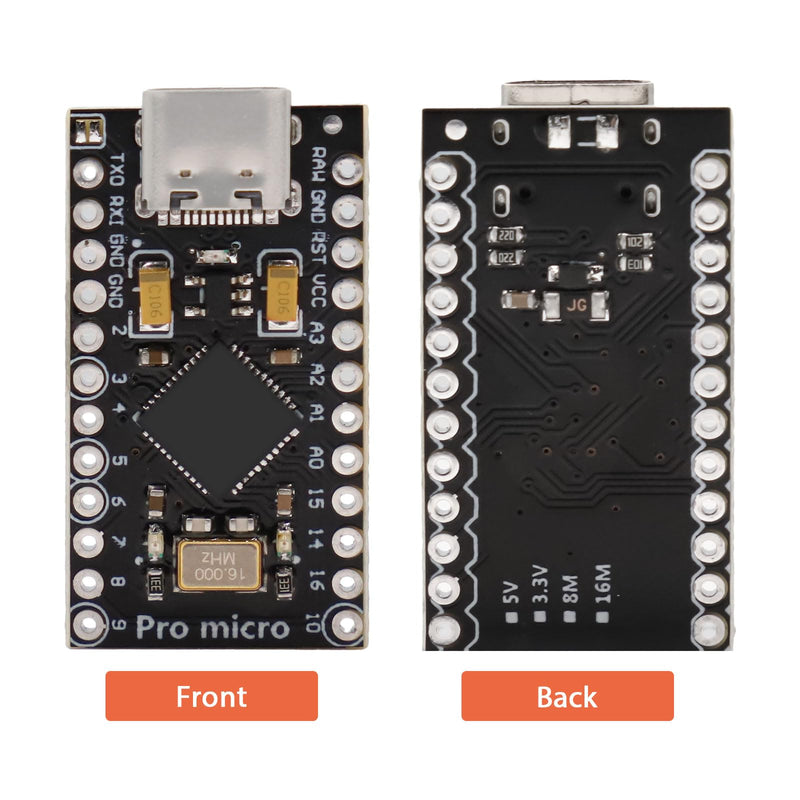APKLVSR Pro Micro 32U4 5V/16MHz Development Board Type-C Microcontroller with 2-Row Pin Header, Compatible with Arduino (Pack of 2)