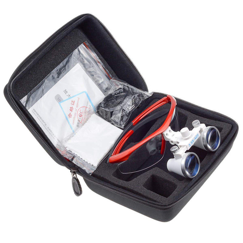 Orilao Surgical Binocular, Anti-Fog Magnifying Glass, 3.5 x 420 mm Working Distance, Optical Glass, Red