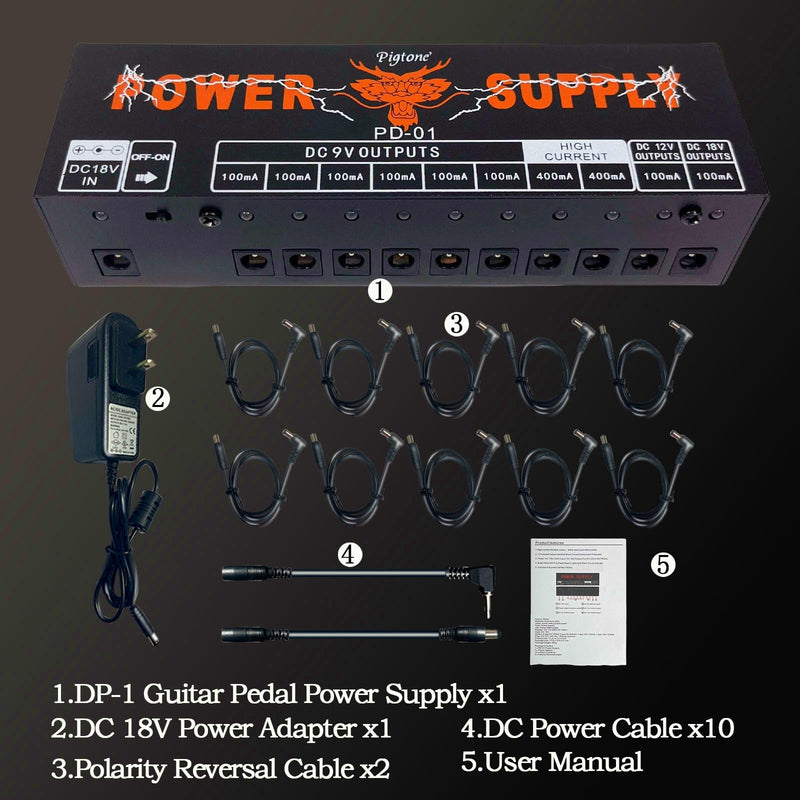 PD-01 Guitar Pedal Power Supply 10 Isolated DC Output for 9V/12V/18V Guitar Effect Pedal