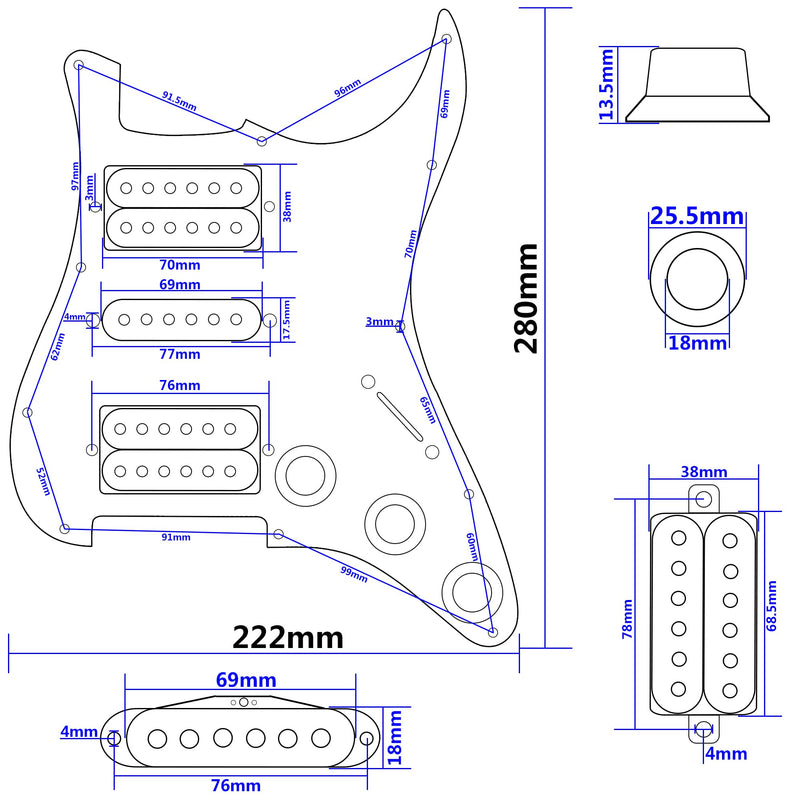[AUSTRALIA] - 3Ply HSH 11 Hole Loaded Prewired Pickguard w/Alnico 5 Humbucker (2) Single-Coil (1) Pickups Compatible with Strat Fender Squier Guitar (White) White 