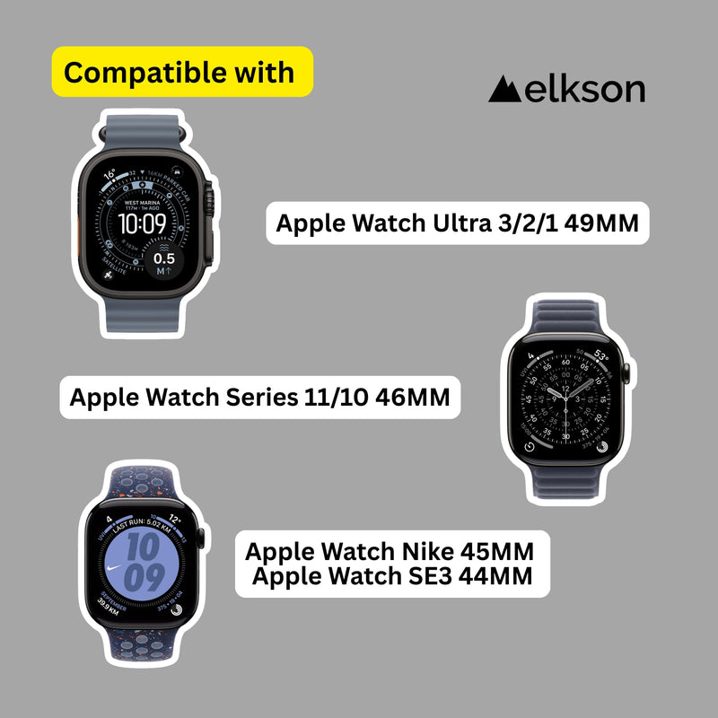 elkson Fusion Band for Apple Watch Ultra 3 2 1 49mm Series 11 10 46mm 9 45mm SE3 44mm – Stainless Steel Silicone Strap, Sweat-Resistant Breathable Secure Fit for Sports Work Travel Everyday Wear Black Stainless Steel / Black Silicone