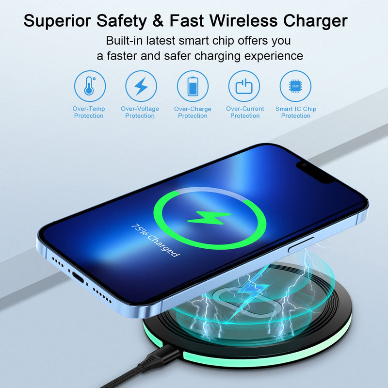 Wireless Charger Samsung Fast Charging Pad for Samsung Galaxy S24/S23 Ultra/S22/S21/Z Flip 5,15W Wireless Charging Station Charger Mat with QC Adapter for Google Pixel 7a 8 7Pro 6,iPhone 15 14 13 12 Wireless Charger with QC Adapter